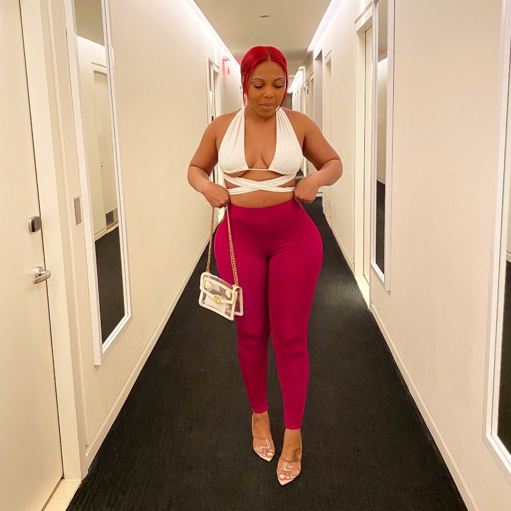 High Waist Bandage Pants in Raspberry